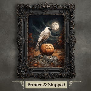 White Raven Wall Art Print Spooky Season Wall Art Halloween Decor Eerie Autumn Raven Portrait Albino Raven Artwork Edgar Allan Poe Print