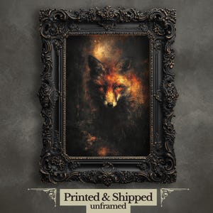 Stampa artistica da parete Red Fox Dark Fantasy Folklore Reynard Artwork per Goblincore Decor Moody Forest Dark Aesthetic Stampa di alta qualità