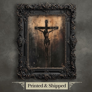 Kreuzigungs-Wand-Kunst-Druck Jesus Christus am Kreuz Malerei Gothic Wandkunst Dark Ostern Dekor Dark Bibel Poster Christian Wandkunst