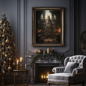 Gothic Christmas Tree Printable Wall Art Abandoned House Christmas Art Haunted Mansion