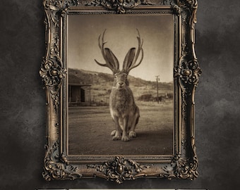 Vintage Jackalope Printable Art – Old West Folklore Portrait with Rustic Frontier Charm