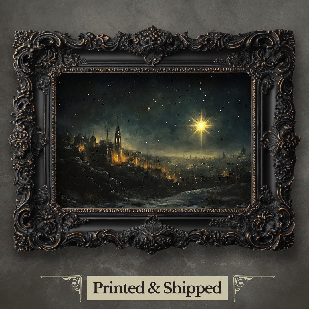 Star of Bethlehem Print: Christmas Eve Cityscape, Holiday Faith Decor ...