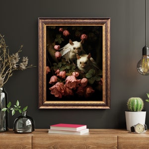 White Bats Wall Art Print Dark Cottagecore Dark Academia Gothic Retro Horror Animal Art