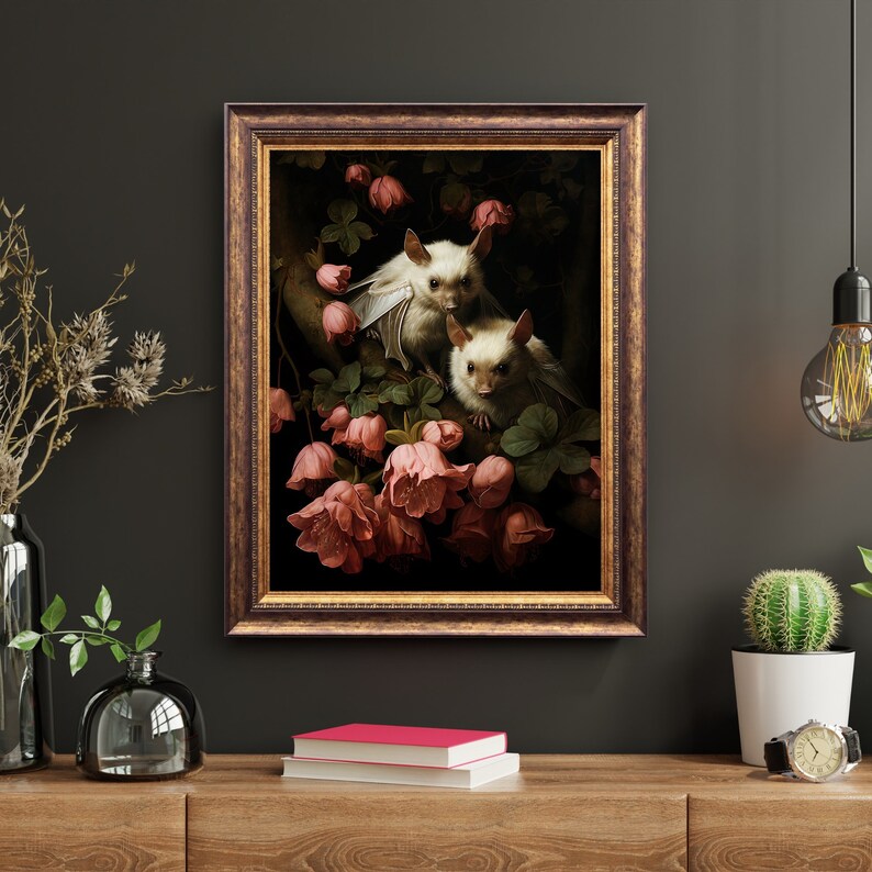 White Bats Wall Art Print Dark Cottagecore Dark Academia Gothic Retro Horror Animal Art
