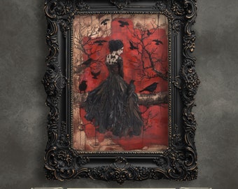 Queen of Crows Wall Art Print Gothic Wall Art Dark Fantasy Print Mysterious Eerie Painting Gothic Raven Painting Dark Wiccan Wall Decor