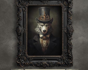 Victorian Wolf Portrait Print: Quirky Gothic Animal Wall Art Print on High Quality Paper