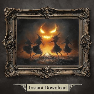 Summoning Flames Printable Wall Art Dance of the Witches Print Witchcraft Wall Art Fire Dance Print Occult Demon Summoning Witchcore Print