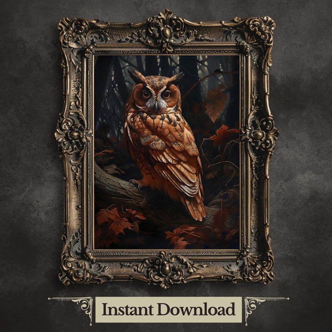 Owl in Dark Forest Printable Wall Art Dark Academia Goblincore ...