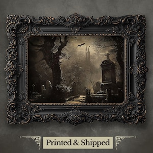 Haunting Friedhof Wand Kunst Druck Haunting Friedhof Druck Gruseliges Halloween Dekor Witchy Cottagecore Malerei Gothic Kunstdruck Gruselige Wandkunst