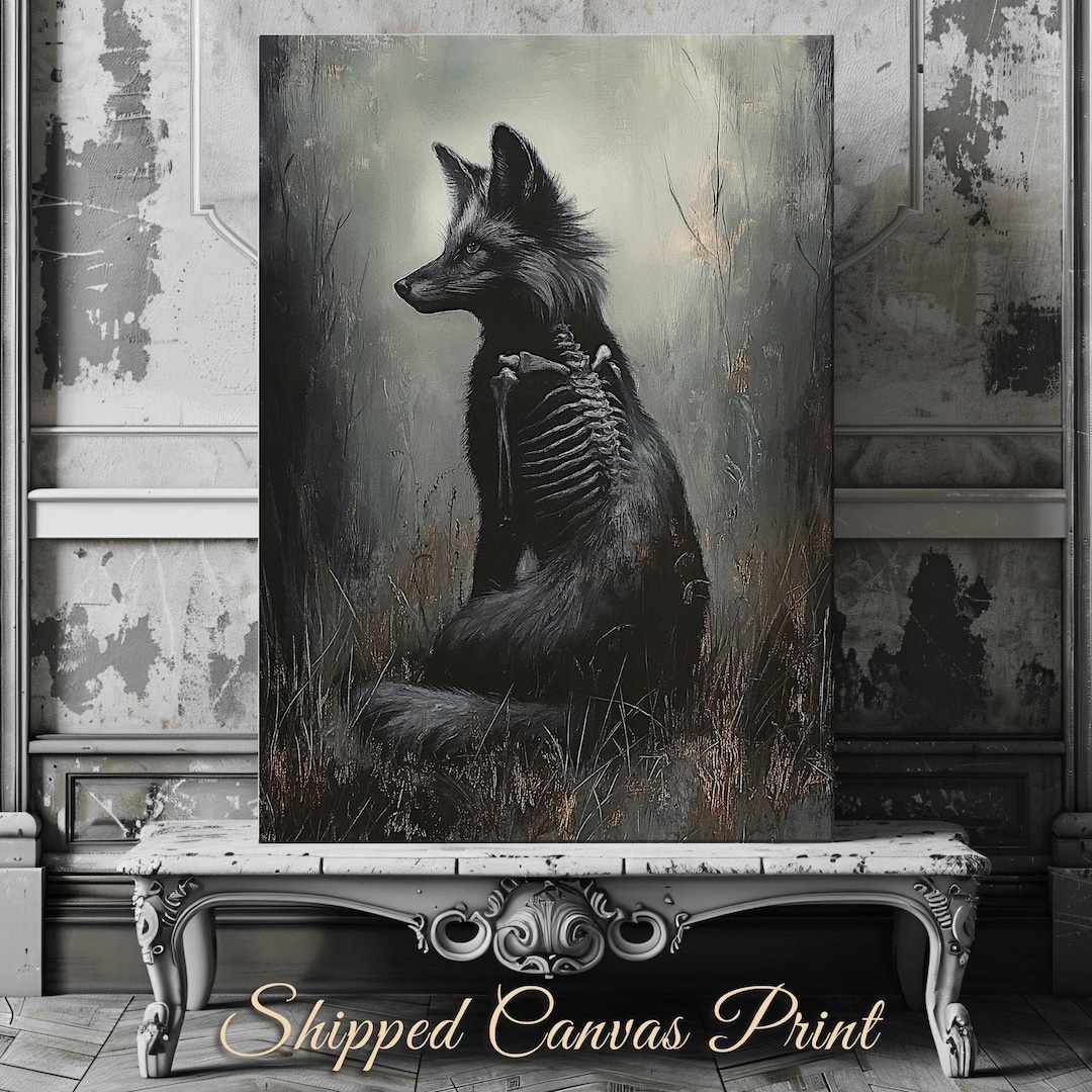 Gothic Fox Canvas Print, Skeletal Ethereal Art - Etsy
