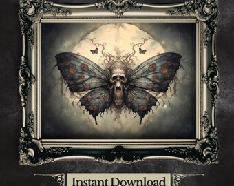 Death Head Moth Print, Gothic Cottagecore Wall Art (Digital Download)