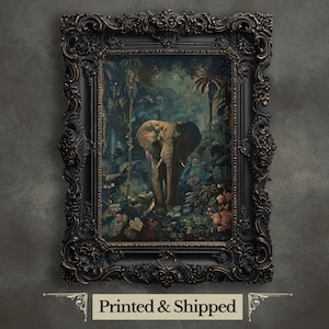 Stampa artistica da parete con elefante della giungla Decorazione da parete scura Stampa Dark Academia Stampa tropicale della giungla di William Morris Pittura della fauna selvatica Arte con elefante selvaggio