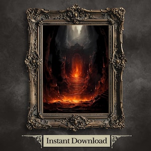 Portal zur Hölle Druckbare Wand Kunst Dunkle Ästhetik Raum Dekor Gothic Ockult Kunstwerk Feuer Dämon Poster Diablo Druck Pagan Kunstwerk