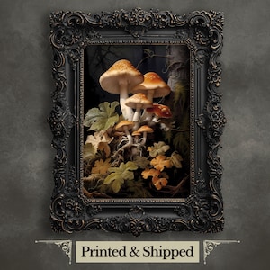 Brown Mushrooms Wall Art Print Dark Fungi Academia Goblincore Decor Vintage Botanical Decor Gothic Wall Art Cottagecore Mushroom Print