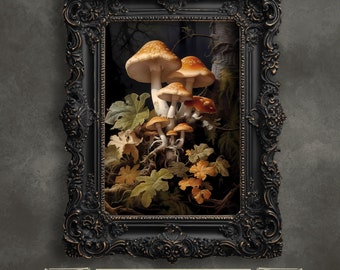 Mushroom Botanical Print: Vintage Fungi, Dark Academia Goblincore Decor