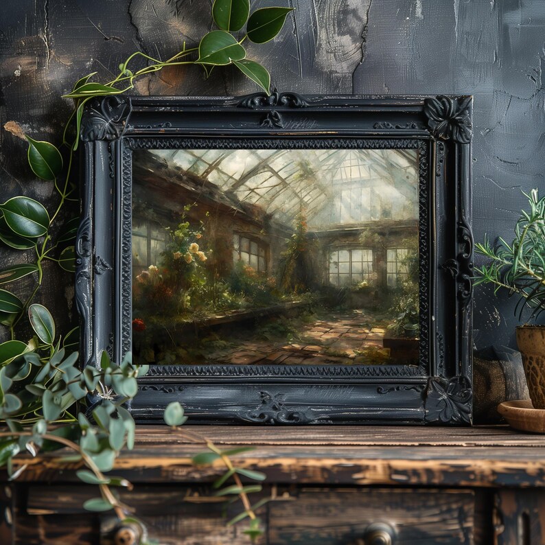 Forgotten Greenhouse Wall Art Print Romantic Lost Place Dark Cottagecore Vintage Nature Reclaim Aestetic Art
