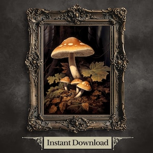 Vintage Mushroom Botanical Art Print: Dark Academia Decor (Digital Download)