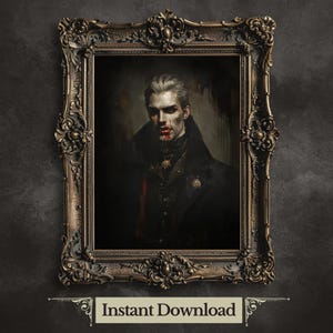 Vampire Lord Printable Wall Art Vintage Portrait Painting Young Dracula Print Spooky Halloween Wall Decor Moody Macabre Wall Art