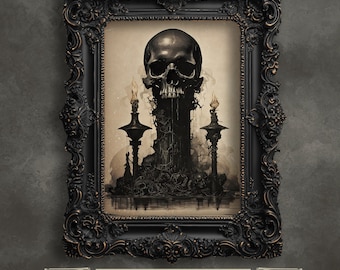 Lámina artística de calavera y velas, decoración de altar pagano gótico oscuro