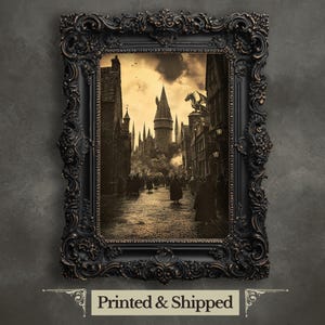 Mystical Wizard School Street Art Print - Vintage Magic Castle Art Wizarding Artwork Witchcraft Fan Art High Quality Sepia Print