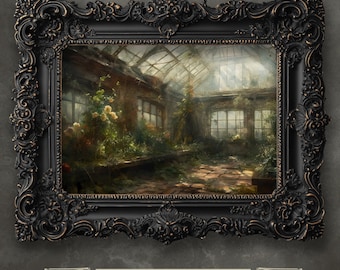 Forgotten Greenhouse Wall Art Print: Dark Cottagecore Vintage Nature