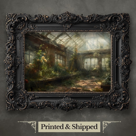 Forgotten Greenhouse Wall Art Print: Dark Cottagecore Vintage Nature