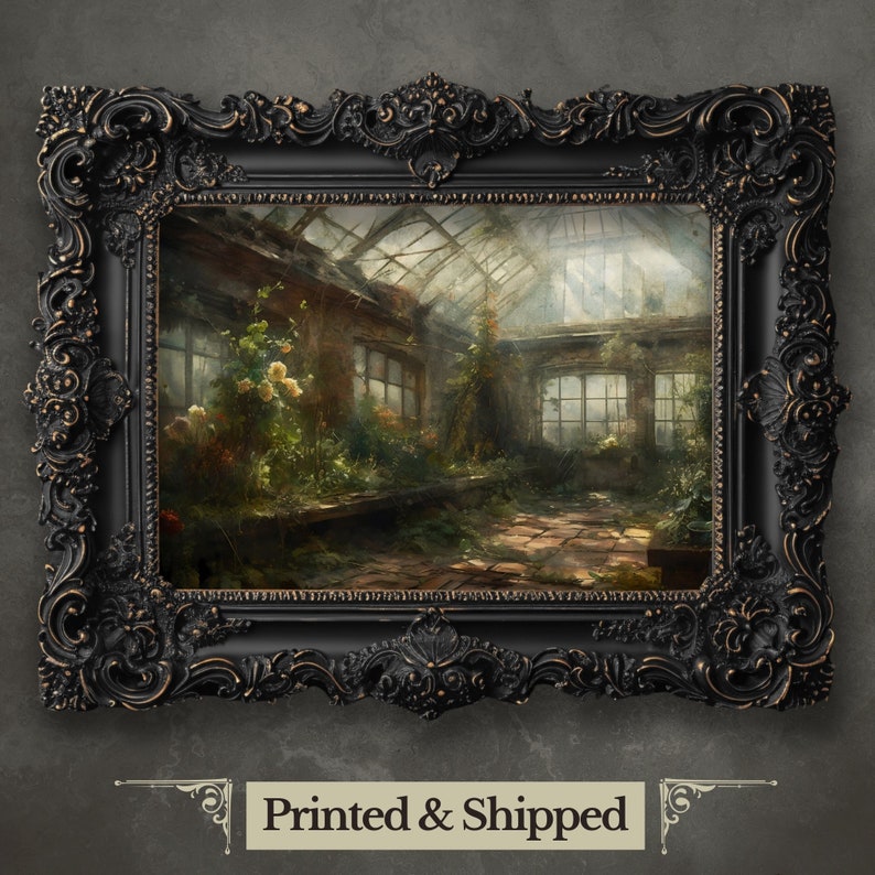 Forgotten Greenhouse Wall Art Print Romantic Lost Place Dark Cottagecore Vintage Nature Reclaim Aestetic Art