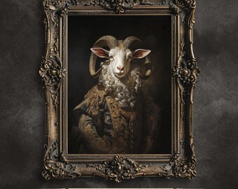 Noble Ram Portrait Print: Whimsical Animal Art, Dark Academia (Digital Download)
