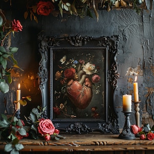 Floral Heart Wall Art Print Dark Romance Painting Human Heart with Flowers Creepy Gothic Wall Art Gothic Valentines Day Gift Macabre Art