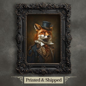 Stampa artistica da parete con volpe vittoriana Ritratto d'epoca di gentiluomini volpe Arte animale eccentrica Ritratto di animale storico oscuro Arte murale gotica