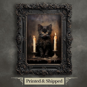 Schwarze Halloween Katze Wand-Kunst-Druck Gruselige Dekoration Dunkler Cottagecore Gothic Halloween Print Witchcore Print Katzendame Halloween Geschenk