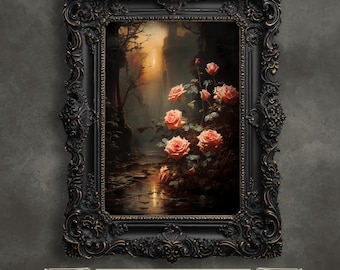 Gothic Rose Garden Wall Art Print: Dark Cottagecore Decor