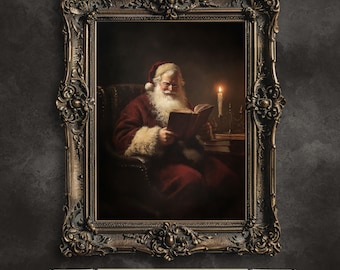 Santa Reading by Candlelight: Vintage Christmas Portrait Art (Digital Download)