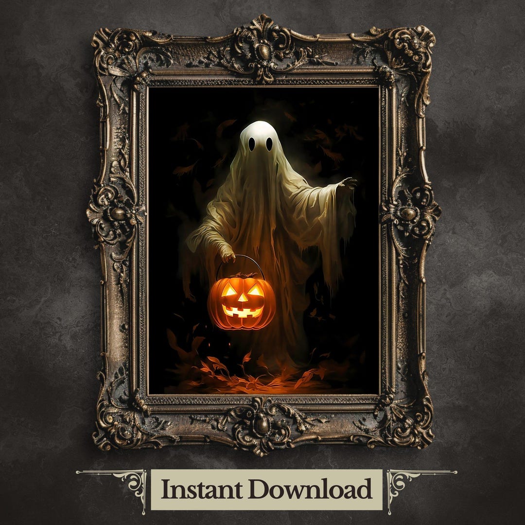 Vintage Ghost Halloween Art Print, Spooky Cottagecore Decor (digital ...