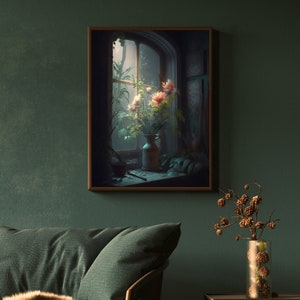 Windowsill Flowers Wall Art Print Moody Floral Decor Vintage Farmhouse ...