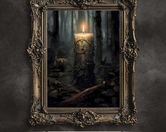 Impressão artística de vela Woodland: decoração gótica Dark Fairycore (download digital)