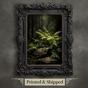 Impression d'art mural fougère de la forêt profonde Oeuvre d'art de la forêt sombre décor botanique vintage Art mural esthétique vert Art mural gothique sombre de mauvaise humeur