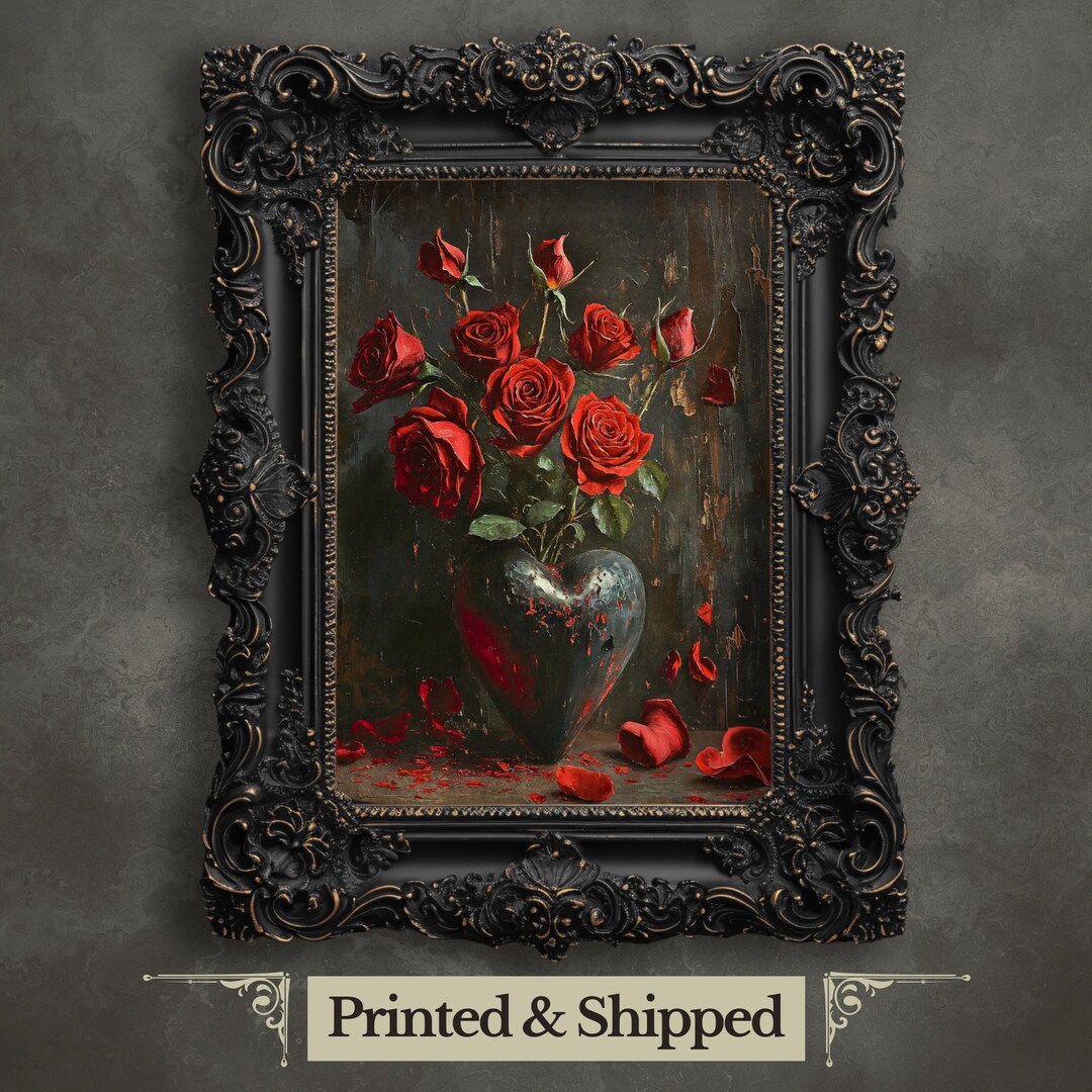 Red Rose Still Life Print: Gothic Heart Vase, Dark Romance Wall Art - Etsy