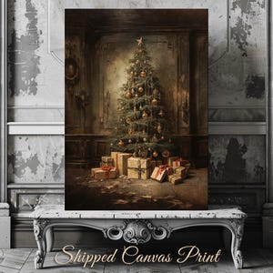 Moody Christmas Tree Canvas Art Print Classic Christmas Elegance Vintage Tree Canvas Art for Rustic Holiday Decor Dark Holiday Wall Art