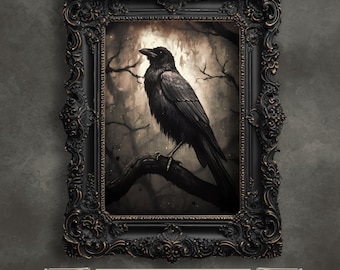 Black Raven Print: Gothic Cottagecore Wall Art