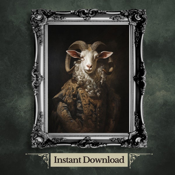 Royal Goat Printable Wall Art Renaissance Animal Portrait Painting Baroque Goat Artwork Dark Academia Poster Animal Goat Goth Decor