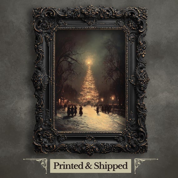 Victorian Christmas Tree Art Print, Nostalgic Winter Scene, Gothic Holiday Decor