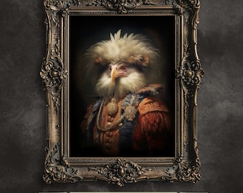 Royal Chicken Portrait Print: Renaissance Animal Art (Digital Download)