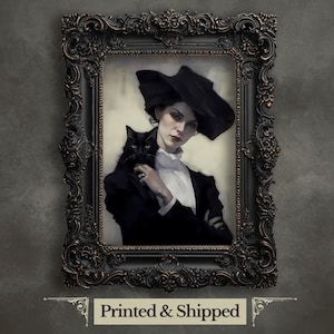 Viktorianische Hexe Wand Kunst Druck Hexe mit schwarzer Katze Druck Gruselige Dekoration Dunkle Cottagecore Victorian Gothic Halloween Poster Witchcore Print