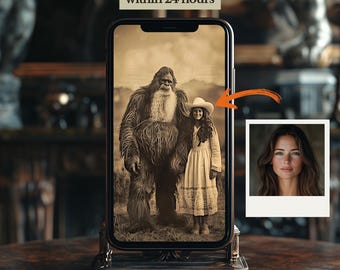 Descarga digital de Bigfoot, fotografía vintage personalizada, foto de Sasquatch críptico, arte de pared misterioso, regalo para amantes de Bigfoot masculino y femenino