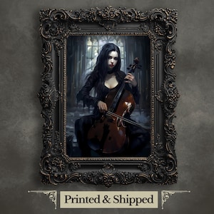 Goth Mädchen mit Cello Wand Kunst Druck Gothic Wand Kunst Dark Fantasy Poster MITTWOCH Poster Dunkel Kokette Druck Witchy Wandkunst