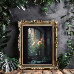 Windowsill Flowers Wall Art Print Moody Floral Decor Vintage Farmhouse ...