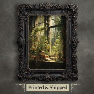 Stampa artistica da parete Overgrown Room Romantic Lost Place Decorazione da parete Dark Cottagecore Opera d'arte Vintage Nature Reclaim Aesthetic Painting
