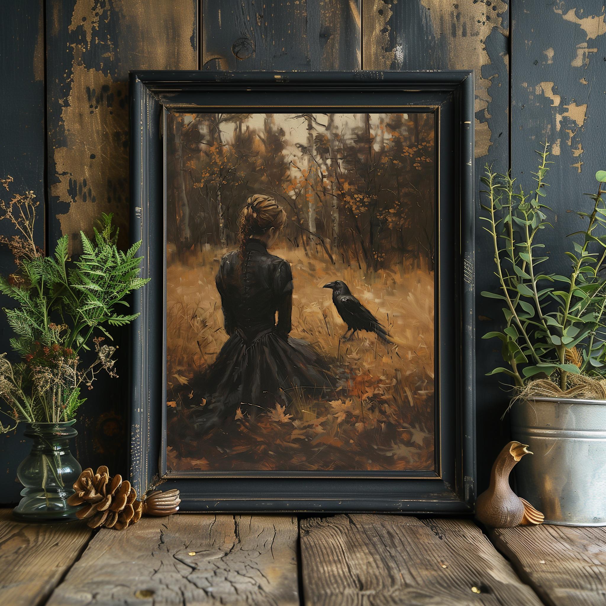 Woman and Raven Art Print, Melancholic Gothic Victorian Style - Etsy