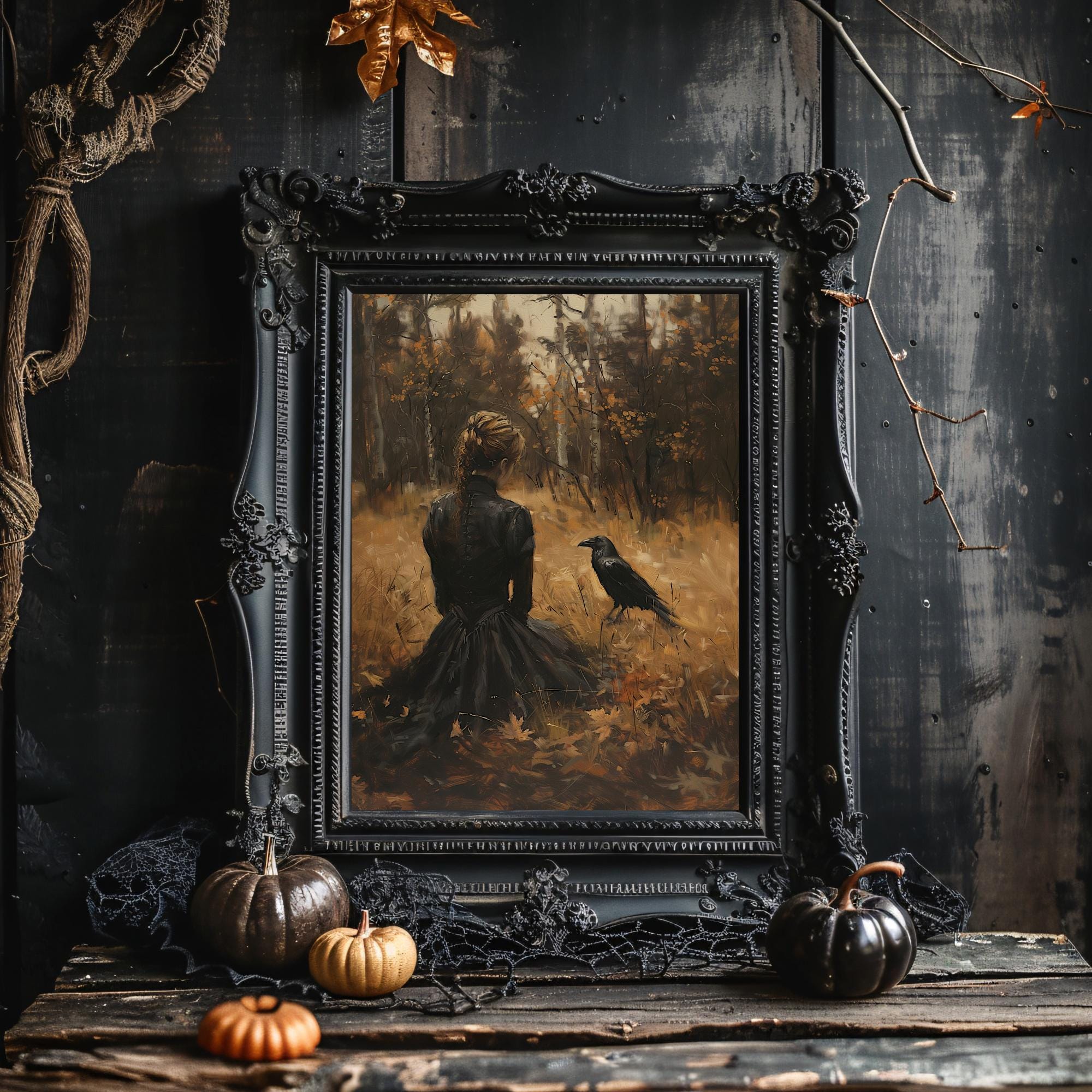 Woman and Raven Art Print, Melancholic Gothic Victorian Style - Etsy